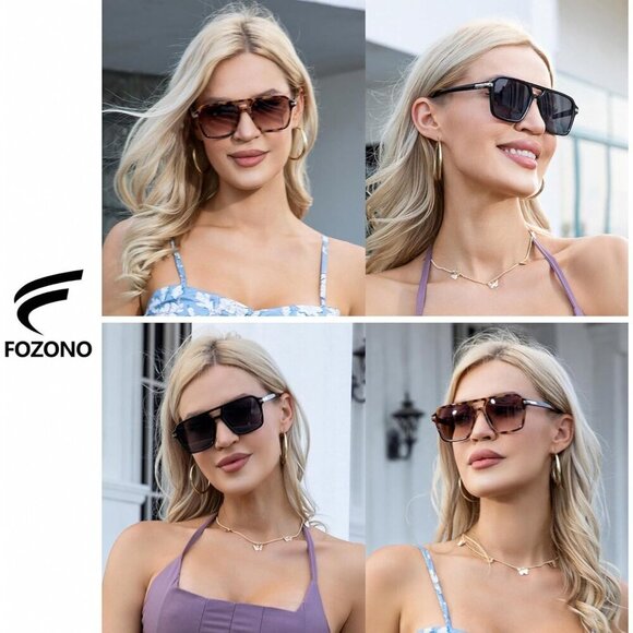 🆕Women Black Retro Trendy Classic Square Vintage Shade Double Bridge Sunglasses - Picture 7 of 7